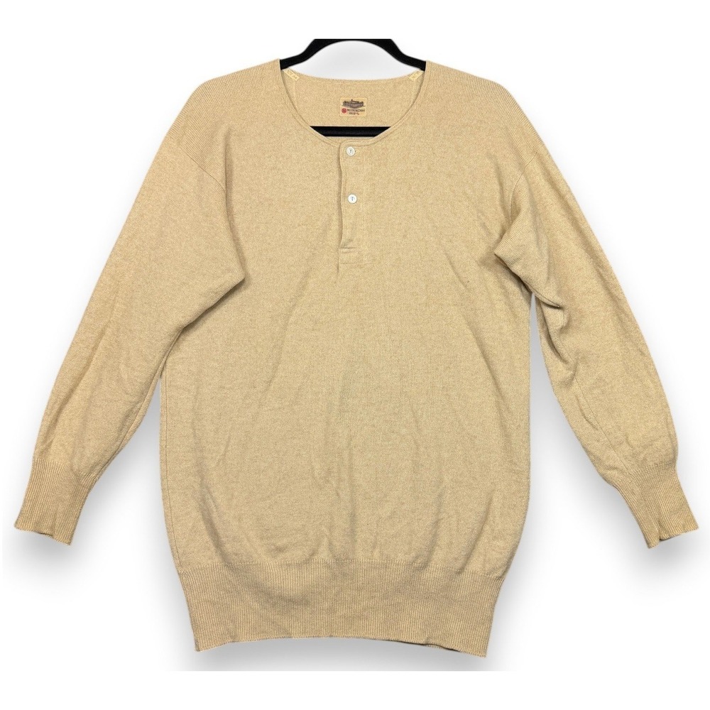 Mitsukoshi Thermal Set Mens‎ L Beige Wool Henley Top Leggings Long Johns Japan - Picture 2 of 16